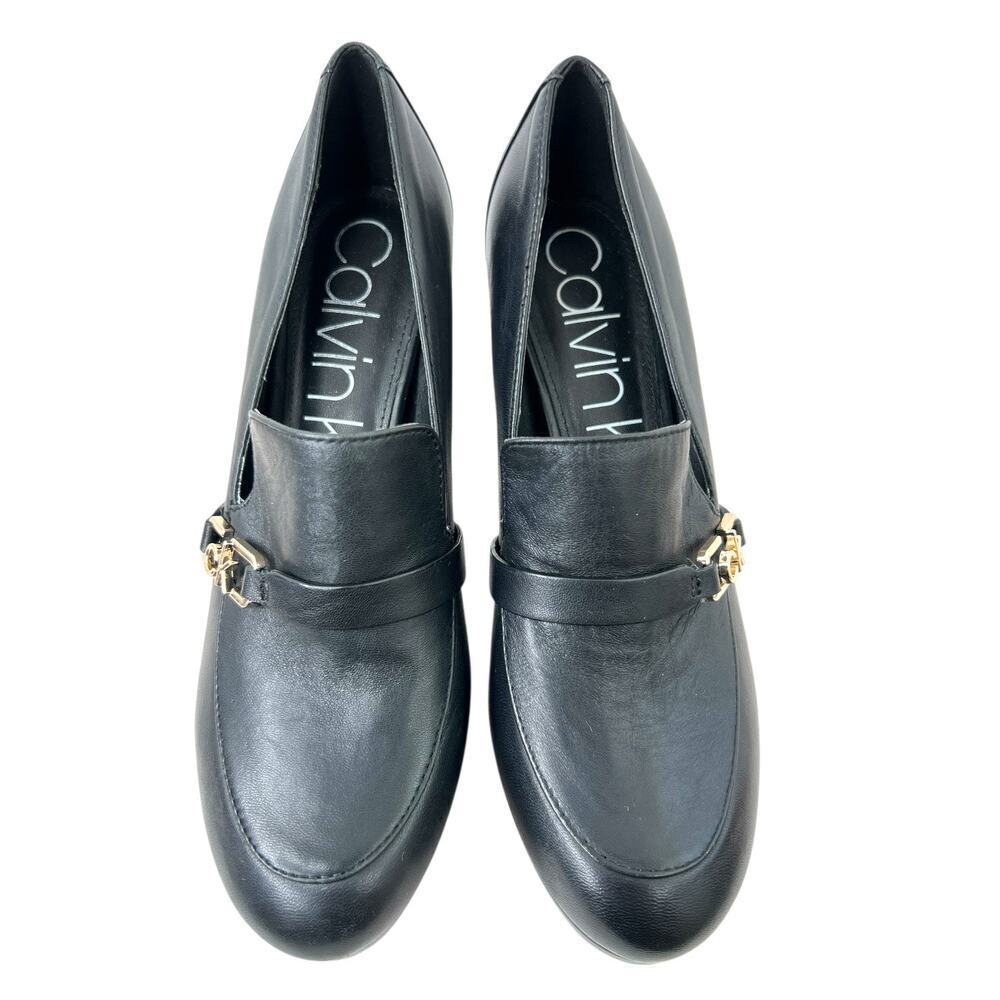 CALVIN KLEIN Pressy Platform Moc Leather Pumps 3" Heel in Black W's Size 7.5M - Picture 5 of 14